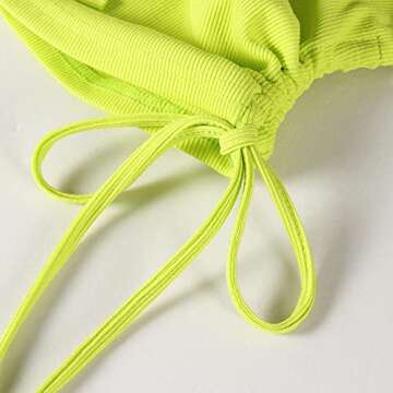 Artfish Women's Sleeveless Shirt Ribbed Fitted Scoop Neck Basic Crop Tank Top Cotton Drawstring Side Ruched Rave 80s Lime Neon Green,XS