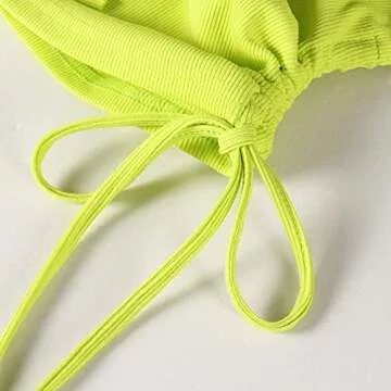 Artfish Women's Sleeveless Shirt Ribbed Fitted Scoop Neck Basic Crop Tank Top Cotton Drawstring Side Ruched Rave 80s Lime Neon Green,XS