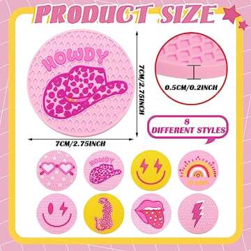 Lallisa 8 Pcs Preppy Car Coasters Pink Car Accessories for Woman Smile Face Leopard Cup Holder Prepp...