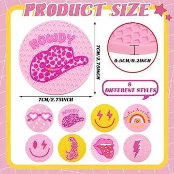 Lallisa 8 Pcs Preppy Car Coasters Pink Car Accessories for Woman Smile Face Leopard Cup Holder Prepp...