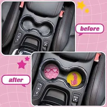 Lallisa 8 Pcs Preppy Car Coasters Pink Car Accessories for Woman Smile Face Leopard Cup Holder Preppy Drink Coaster Anti Slip Heat Resistant Cup Mat for Auto Home Office Table 2.8''(Silicone)