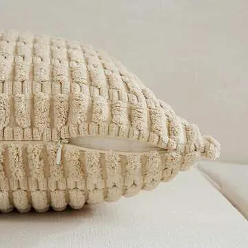 Fancy Homi 2 Packs Tan Decorative Throw Pillow Covers 18x18 Inch for Living Room Couch Bed Sofa, Soft Striped Corduroy Square Cushion Case 45x45 cm, Beige Rustic Farmhouse Boho Home Decor