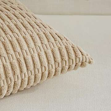 Fancy Homi 2 Packs Tan Decorative Throw Pillow Covers 18x18 Inch for Living Room Couch Bed Sofa, Soft Striped Corduroy Square Cushion Case 45x45 cm, Beige Rustic Farmhouse Boho Home Decor