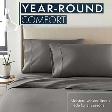 HC COLLECTION Bed Sheets Set Queen with 2 Pillowcases Hotel Luxury Brushed Microfiber Sheet w/Deep Pocket, Fade Resistant Ultra Soft Breathable Lightweight 4 Pcs Bedding Solid Color, Gray