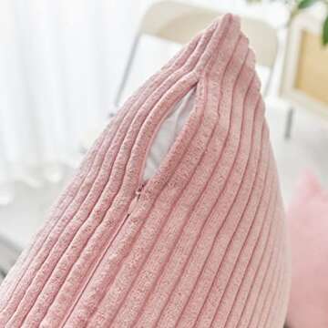 Home Brilliant Striped Corduroy Rectangle Throw Pillow Cover Oblong Throw Pillowcase Cushion Cover for Lumbar Pillow Covers 12x20 Valentine's Day Decor, 12 x 20 inches, 30cm x 50cm, Baby Pink