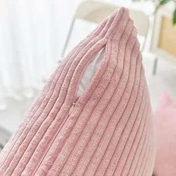 Home Brilliant Striped Corduroy Rectangle Throw Pillow Cover Oblong Throw Pillowcase Cushion Cover for Lumbar Pillow Covers 12x20 Valentine's Day Decor, 12 x 20 inches, 30cm x 50cm, Baby Pink
