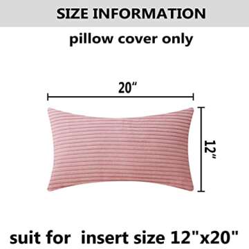 Home Brilliant Striped Corduroy Rectangle Throw Pillow Cover Oblong Throw Pillowcase Cushion Cover for Lumbar Pillow Covers 12x20 Valentine's Day Decor, 12 x 20 inches, 30cm x 50cm, Baby Pink