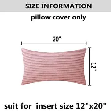Home Brilliant Striped Corduroy Rectangle Throw Pillow Cover Oblong Throw Pillowcase Cushion Cover for Lumbar Pillow Covers 12x20 Valentine's Day Decor, 12 x 20 inches, 30cm x 50cm, Baby Pink