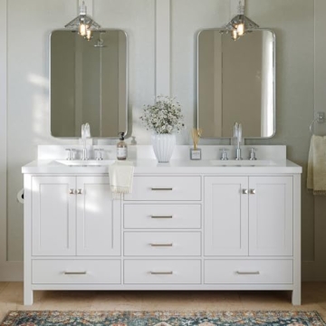 Stylish ARIEL Double Bathroom Vanity 73" with Quartz Countertop & Soft-Close Drawers