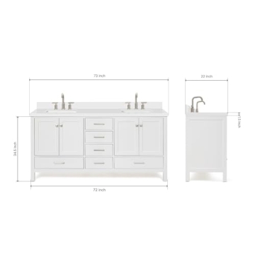 ARIEL 73" Double Bathroom Vanity with Quartz Top & Soft Close Drawers