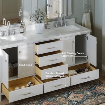 ARIEL 73" Double Bathroom Vanity with Quartz Top & Soft Close Drawers