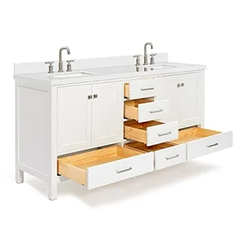 ARIEL 73" Double Bathroom Vanity with Quartz Top & Soft Close Drawers