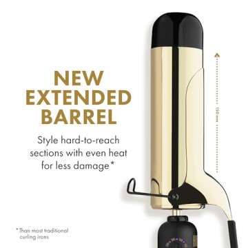 HOT TOOLS New and Improved 24K Gold Professional 2" Extended Barrel Curling Iron with Clamp for Loose Bouncy Curls | 24K Gold Technology for Long-Lasting Results & Longer Barrel for Easy Styling