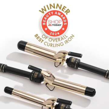 HOT TOOLS New and Improved 24K Gold Professional 2" Extended Barrel Curling Iron with Clamp for Loose Bouncy Curls | 24K Gold Technology for Long-Lasting Results & Longer Barrel for Easy Styling