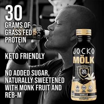 Jocko Mölk 30g Grass Fed Protein Shakes – No Added Sugar Protein Drinks KETO Friendly - Ready to Drink 12 FL Oz (Pack of 12) Vanilla