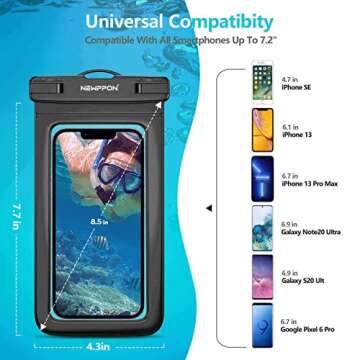 newppon Waterproof Cell Phone Pouch - Underwater Dry Bag Case Lanyard - Water Proof Clear Holder Protector for iPhone 16 15 14 13 Pro Max Plus Samsung Galaxy S24 S23 S22 Ultra Note for Beach Swimming