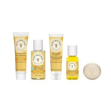 Burt's Bees Baby Getting Started Gift Set, 5 Trial Size Baby Skin Care Products, Lotion, Shampoo & Wash, Daily Cream-to-Powder, Baby Oil and Soap, Yellow
