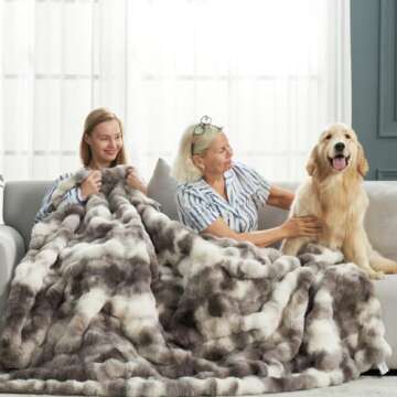 Cozy Bliss Faux Fur Throw Blanket for Couch, Fuzzy Soft Plush Thick Bubble Blanket for Sofa Bedroom ...