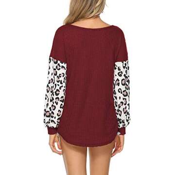 Kancystore Women's Loose Long Sleeve Tops Printed Color Block Tunic Shirts Red M