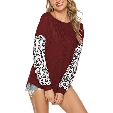Kancystore Women's Loose Long Sleeve Tops Printed Color Block Tunic Shirts Red M