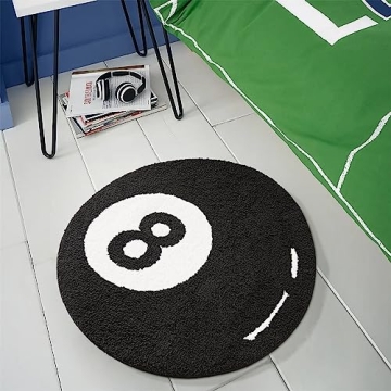 Estmy Black 8 Ball Rug - Unique 3ft Round Area Rugs for Home, Gift for Billiards Lovers