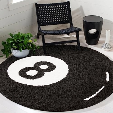 Estmy 8 Ball Rug - Fun 3ft Round Area Rug for All Spaces