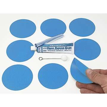 Heavy Duty Vinyl Repair Patch Kit for Above-Ground Pool Liner Repair; Glue and Patch Inflatables; Boat; Raft; Kayak; Air Beds; Inflatable Mattress Repair Blue