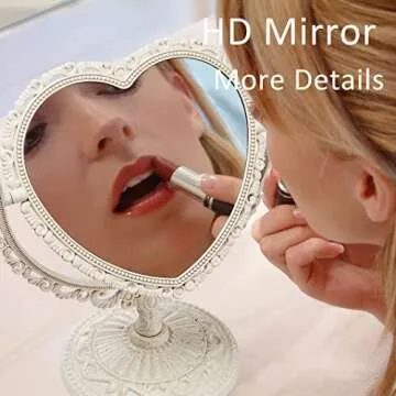 RECEESOON White Heart Mirror Double Sides, Tabletop Mount Aesthetic Heart Shaped Mirror, Vanity Makeup Mirror for Desk, Cute Vintage Mirror