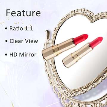 RECEESOON White Heart Mirror Double Sides, Tabletop Mount Aesthetic Heart Shaped Mirror, Vanity Makeup Mirror for Desk, Cute Vintage Mirror