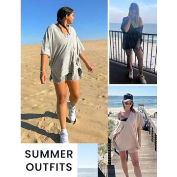 Lianlive 2 Piece Outfits Women's Oversized T-Shirts Biker Short Sets Hot Shot Reversible Set (DarkGrey-S)