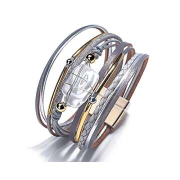 Fesciory Leopard Boho Leather Wrap Bracelet for Women