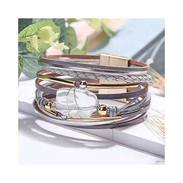 Fesciory Leopard Boho Leather Wrap Bracelet for Women