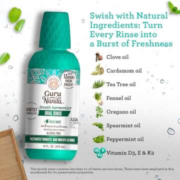 GuruNanda Oral Rinse Fresh Breath Mouthwash, ADA-Accepted Alcohol-Free Mouthwash, 7 Essential Oils &...
