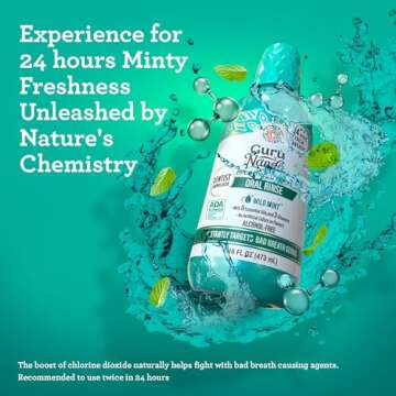 GuruNanda Oral Rinse Fresh Breath Mouthwash, ADA-Accepted Alcohol-Free Mouthwash, 7 Essential Oils & Vitamins, SLS & Flouride-Free, Wild Mint, 16 Oz