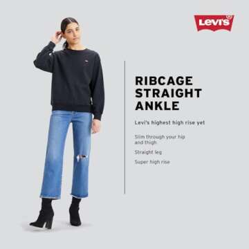 Levi's Women's Ribcage Straight Ankle Jeans, (New) Black Rinse, 30