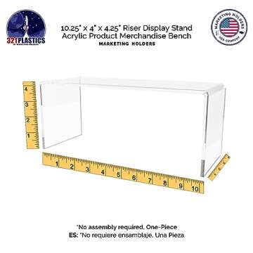 Acrylic Riser Display Stand Clear Lucite One Piece 10" Wide by 4" Deep Retail Showcase Countertop Platform for Products and Merchandise in Shops and Boutiques by Marketing Holders
