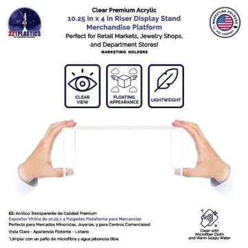 Acrylic Riser Display Stand Clear Lucite One Piece 10" Wide by 4" Deep Retail Showcase Countertop Platform for Products and Merchandise in Shops and Boutiques by Marketing Holders