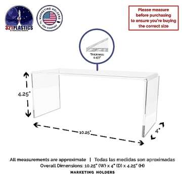 Acrylic Riser Display Stand Clear Lucite One Piece 10" Wide by 4" Deep Retail Showcase Countertop Platform for Products and Merchandise in Shops and Boutiques by Marketing Holders