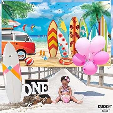 KatchOn, Xtralarge Beach Backdrop for Party - 72x44 Inch | Beach Party Backdrop, Beach Banners | Beach Party Decorations, Summer Party Decorations | Beach Photo Backdrop for Surf Party Decorations