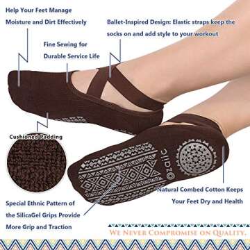 Ozaiic Yoga Socks for Women Non-Slip Grips & Straps, Ideal for Pilates, Pure Barre, Ballet, Dance, B...