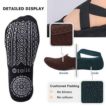 Ozaiic Yoga Socks for Women Non-Slip Grips & Straps, Ideal for Pilates, Pure Barre, Ballet, Dance, Barefoot Workout (4 Pairs-Coffee/Green/Black/Gray, one_size)