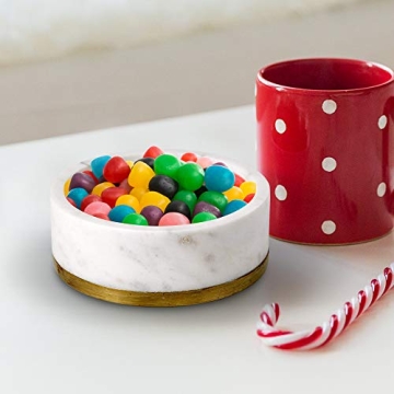 Stunning White Marble Bowl with Brass Ring for Home Decor