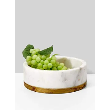 Stunning White Marble Bowl with Brass Ring for Home Decor