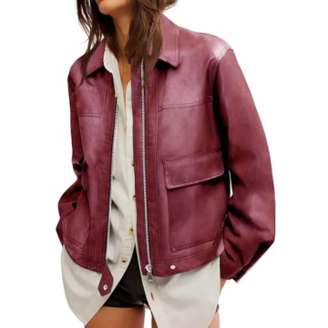 Cicy Bell Womens Faux Leather Bomber Jackets Zip Up Cropped Lapel Moto Coats Trendy Casual Outerwear...