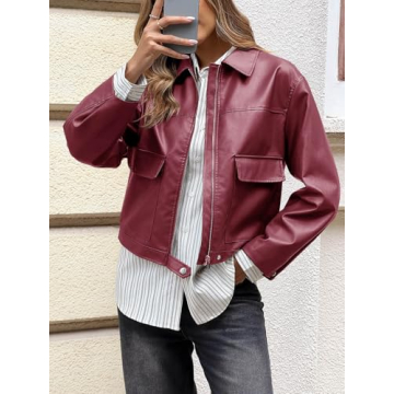 Cicy Bell Women’s Stylish Faux Leather Bomber Jacket