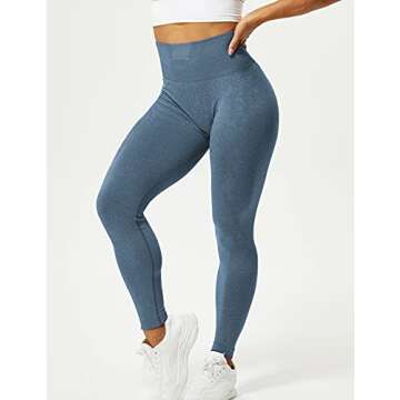 YEOREO Women High Waist Workout Gym Smile Contour Seamless Leggings Yoga Pants Tights Blue S