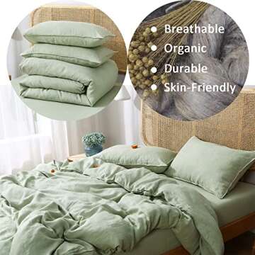 S VICTORY SYMBOL 100% Organic Linen Duvet Cover Set Queen,Stone Washed French Flax Quilt Bedding Set...