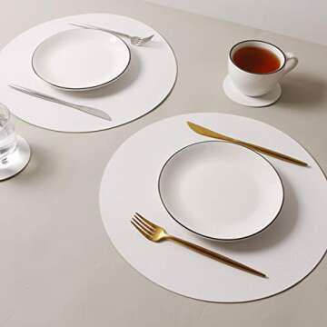 Wipeable Placemats and Coasters Leather Table Mats Waterproof Heat-Resistant Easy to Clean for Dinin...