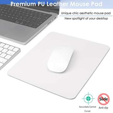 ProElife Mouse Pad 9.4'' x 7.8'' Slim Mat for Computer Laptop Accessories, Waterproof PU Leather Mouse Pad with Anti-Slip Base Rectangle Mousepad for Home Office School Mouse (White)
