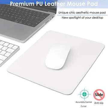 ProElife Mouse Pad 9.4'' x 7.8'' Slim Mat for Computer Laptop Accessories, Waterproof PU Leather Mouse Pad with Anti-Slip Base Rectangle Mousepad for Home Office School Mouse (White)